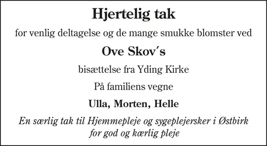 Dødsannonce Ove Skov