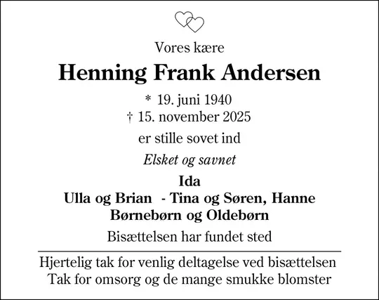 Dødsannonce Henning Frank Andersen