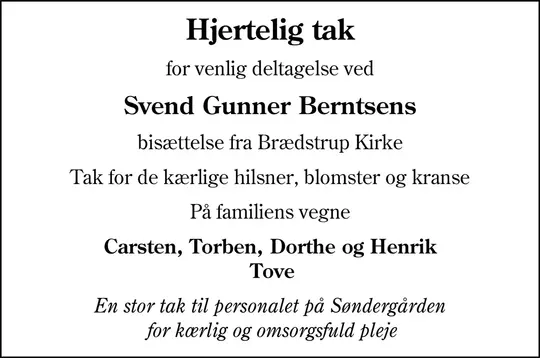 Dødsannonce Svend Gunner Berntsen