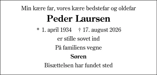 2026-36 Dødsannonce Peder Laursen