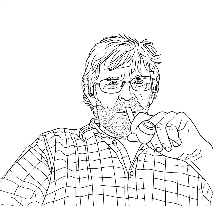 Stegtegning af mand som ryger pipe