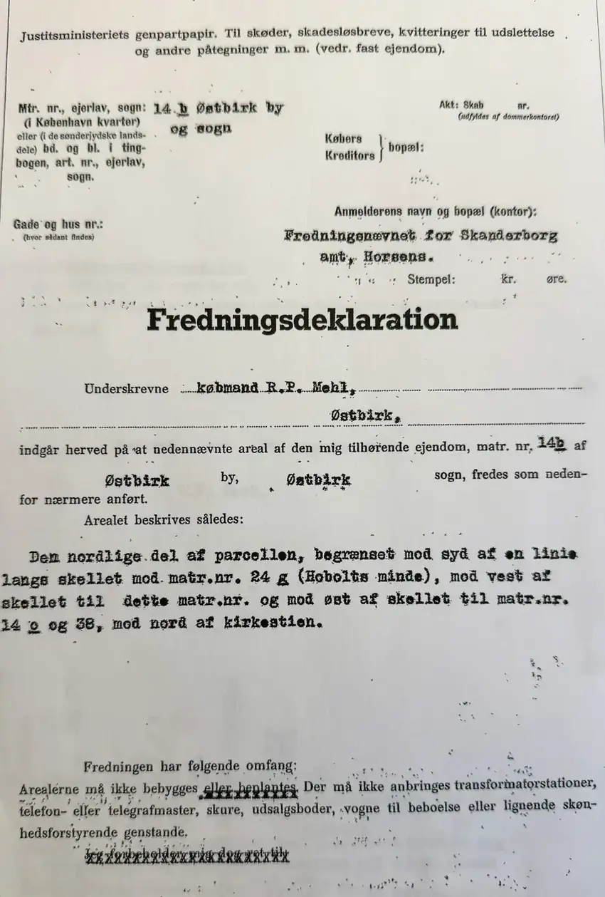 Fredningsdeklaration Hobolths mindesten i Østbirk