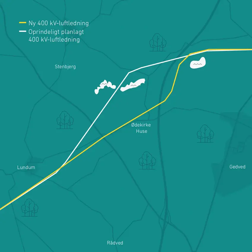 Kort med Ledningsføring ved Sattrup