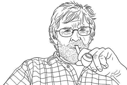 Stegtegning af mand som ryger pipe