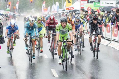 Lars Boom i gult efter 1. etape af den 25. udgave af Post Danmark Rundt