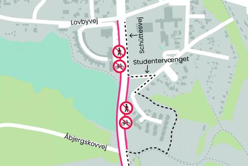 Fortove og cykelstier over dæmningen på Schüttesvej vil være spærret i ca. tre uger